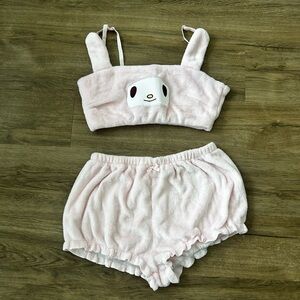 Plush Bunny Two-Piece Loungewear Set in Light Pink